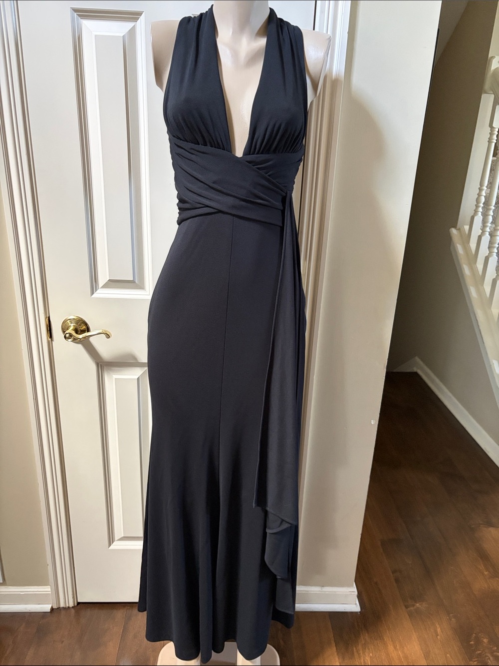 Cache Black Halter-Style Maxi with Draped Wrap Waist